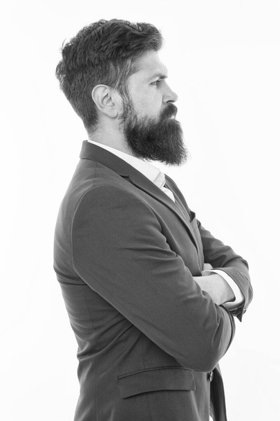 Brutal and bearded. Hipster with brutal bearded face. Barbershop. Brutal look of confident businessman. Bearded man wear formal style. Mens fashion and style. Dress code - Photo, Image