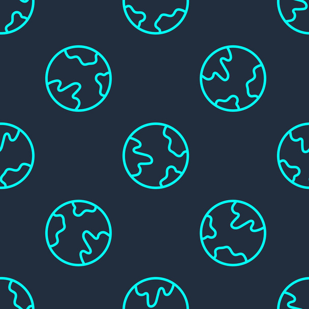 Zöld vonal Világszerte ikon elszigetelt zökkenőmentes minta kék háttér. Tűt a bolygóra. Vektor. - Vektor, kép