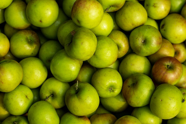 Riesige saure grüne Pflaumen in Nahaufnahme auf einem Dorfladen oder Apfelkul oder Kul Boroi oder Grüner Jube - Foto, Bild