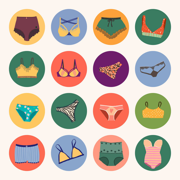 Collection of Different Types of Bras Illustrations, Icons Stock