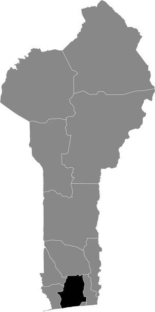 Mappa di localizzazione nera del dipartimento dell'Atlantica Beninese all'interno della mappa grigia del Benin - Vettoriali, immagini