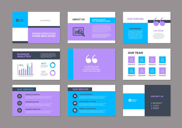 Presentazione aziendale Brochure Guide Design o Powerpoint Slide Template o Sales Guide Slider - Vettoriali, immagini