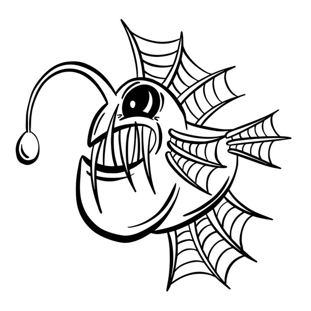 Cartoon Anglerfish Fish Outline Illustrazione vettoriale - Vettoriali, immagini