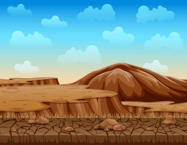 Landscape of dry cracked ground illustration - Vector, Image