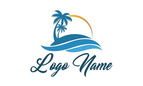 シンプルモダンなユニークなトロピカルビーチのロゴデザイン - ベクター画像