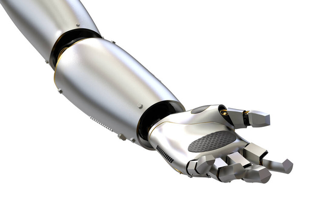 3d robot de renderizado mano abierta o se extienden aislados sobre fondo blanco - Foto, imagen