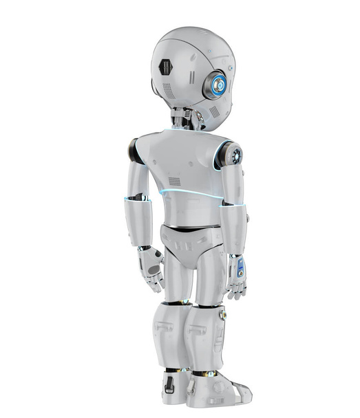 3D görüntüleme sevimli robot veya yapay zeka robotu çizgi film karakteri tam uzunluğunda - Fotoğraf, Görsel