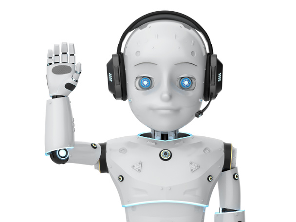 3D-Rendering niedlichen Roboter oder künstliche Intelligenz Roboter mit Zeichentrickfigur Gruß - Foto, Bild
