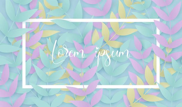 Tropical floral with frame in paper art style and pastel color scheme background vector illustration - Вектор, зображення