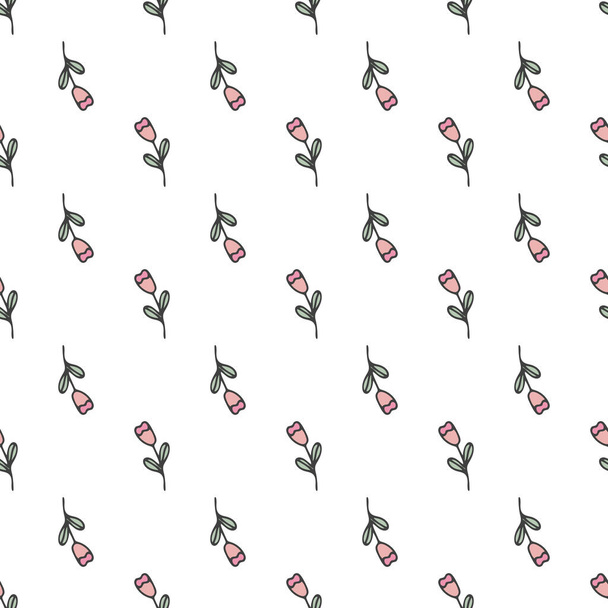 Seamless pattern with abstract doodle flower on white background. Vector repetition cute background - Вектор,изображение
