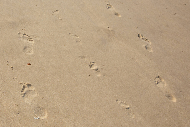 Fußabdruck im Sand Strand Ozean im Hintergrund Meer - Foto, Bild