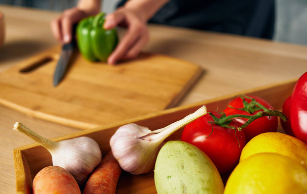 Cutting board cutting vegetables freshness healthy food - Foto, Imagen