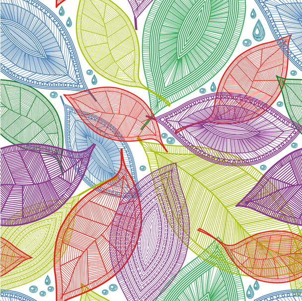 Seamless abstract color leaves pattern - Vector, Image