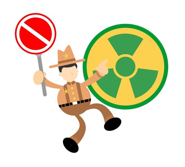 cowboy Amerika stop nukleáris tevékenység jel rajzfilm firka lapos design stílus vektor illusztráció - Vektor, kép