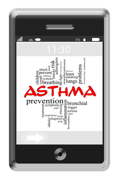 Asma Word Cloud Concept em um telefone Touchscreen
 - Foto, Imagem