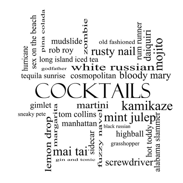Cocktails Word Cloud Concept in black and white - Photo, Image