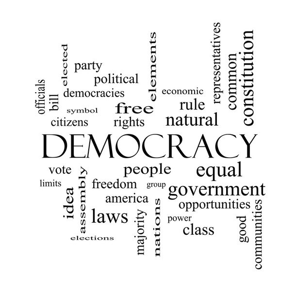 democratie woord wolk begrip in zwart-wit - Foto, afbeelding