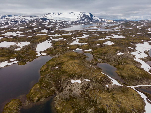 Summer mountains landscape in Norway. National tourist scenic route 55 Sognefjellet. Aerial view - Foto, immagini