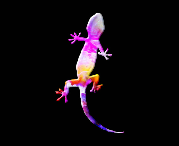 An illustration of a lizard on a colorful watercolor background - Фото, изображение