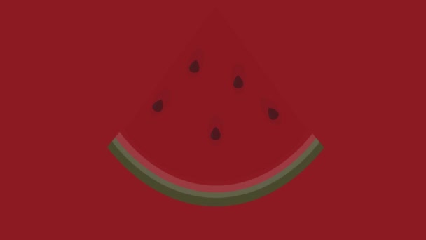 καρπούζι φέτα κινουμένων σχεδίων λογότυπο σε κόκκινο φόντο με την επιγραφή - Πλάνα, βίντεο