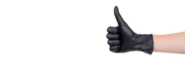 Hand with black latex gloves, isolated on white background. High quality photo - Foto, Imagem