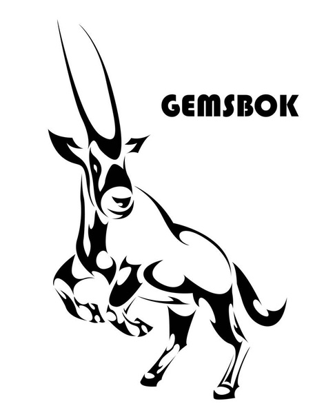 Ilustración vectorial de un gemsbok levantando dos patas delanteras para prepararse para correr. Parece fuerte y poderoso. Adecuado para su uso en logotipos o decoraciones. - Vector, imagen