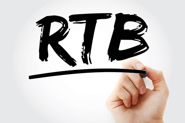 RTB - Valós idejű ajánlattételi mozaikszó markerrel, üzleti koncepció háttér - Fotó, kép