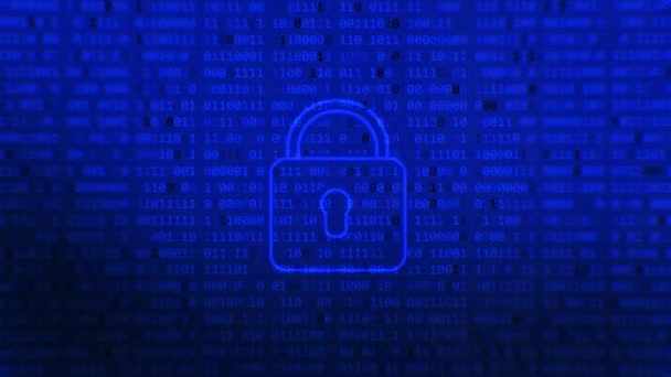 デジタルロックガードはバイナリコード番号に署名します。青い輝く抽象的な背景。ビッグデータ個人情報安全技術閉鎖南京錠. - 映像、動画