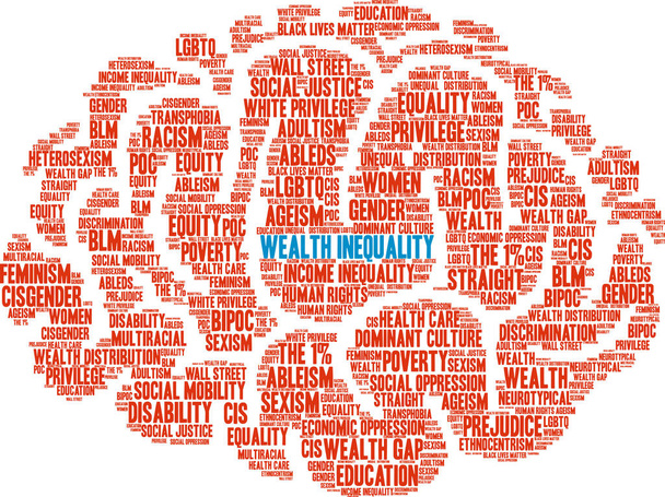 Wealth egyenlőtlenség szó felhő egy fehér háttér.  - Vektor, kép