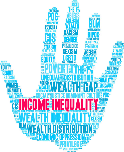 Jövedelem egyenlőtlenség szó felhő egy fehér háttér.  - Vektor, kép