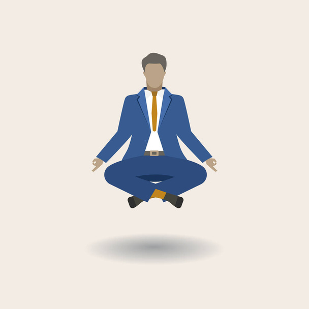 Персонаж бизнесмена медитирует в позе лотоса. Релаксация и иллюстрация управления - Вектор,изображение