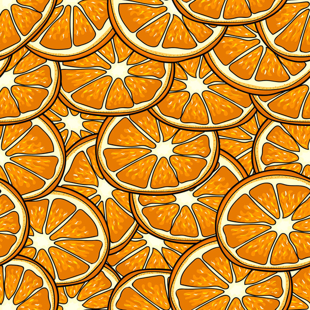 Seamless pattern of large orange slices. white background. Hand drawing. Vector illustration. - Vektor, Bild