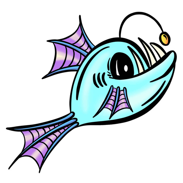 Colour Cartoon Anglerfish Fish Outline Illustration Vector - Vettoriali, immagini