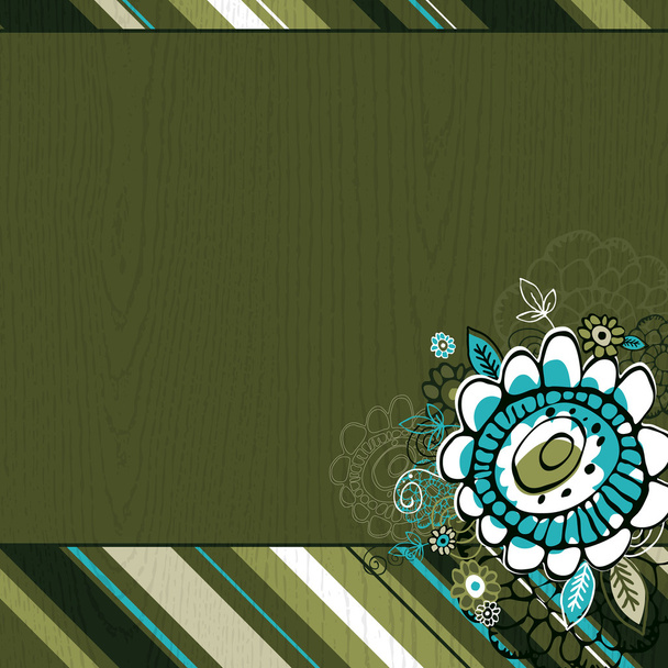Hand draw  flowers on green grunge background - Vector, Image