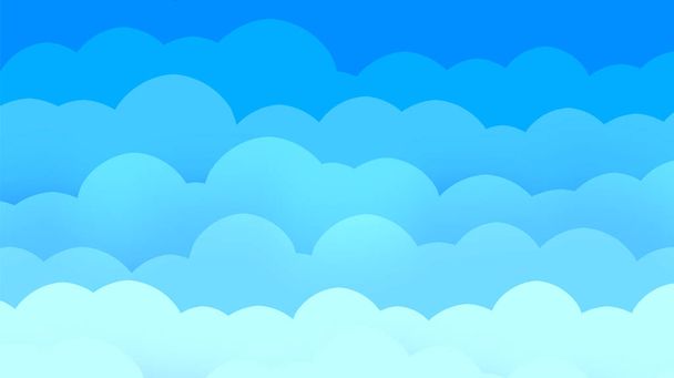 Divertido papel cortado cielo con nubes. Elementos de artesanía de dibujos animados - Vector, imagen