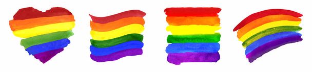 Watercolor Hand Painted Colorful Striped Ranbow Flag Isolated Set - Vector, Image