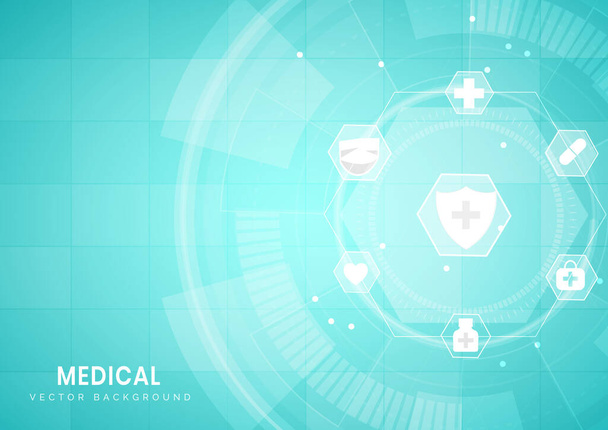 Abstraktní modré šestiúhelníkové pozadí. Koncepce lékařské technologie a vědy a vzor ikon zdravotní péče. Můžete použít pro reklamu, plakát, šablonu, obchodní prezentaci. Vektorová ilustrace   - Vektor, obrázek