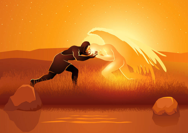 Serie de ilustración vectorial bíblica, Jacob luchando con Dios o el ángel - Vector, imagen
