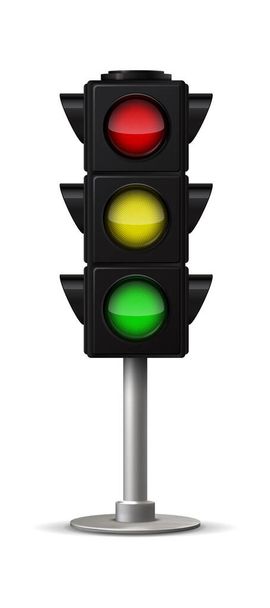 Realistic city traffic light. Vector stoplight with green yellow and red colors, urban road and intersection safety, street regulation system signal vector 3d horizontal single isolated object - Вектор, зображення