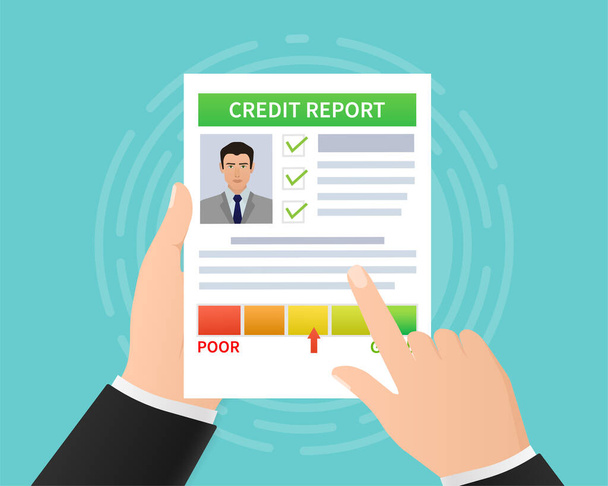 Credit report with hand. Business card. Online concept. Financial chart. Online concept. - Vector, Image