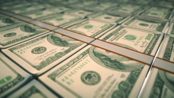 Dollarin rahaa pack 3d animaatio Kamera liikkuu yli 100 USD setelipinot - Materiaali, video