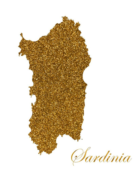 Mappa dell'isola di Sardegna. Silhouette con texture glitter dorata - Vettoriali, immagini