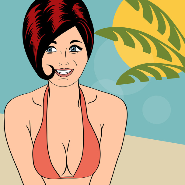 Hot pop art girl on a beach - Vecteur, image