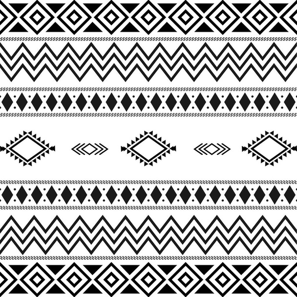 Patrón étnico tribal blanco y negro con elementos geométricos, tela de barro africana tradicional, diseño tribal. tela o diseño de papel pintado casero - Vector, Imagen