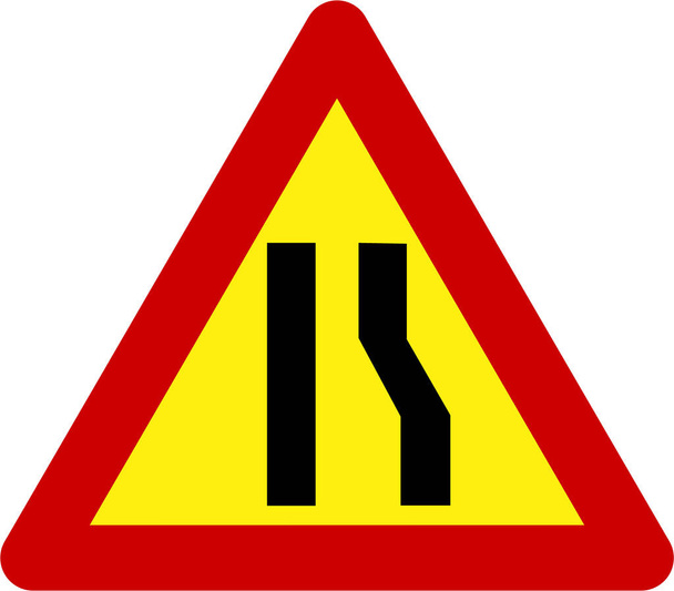 Sinal de aviso com estrada estreita no símbolo direito - Foto, Imagem