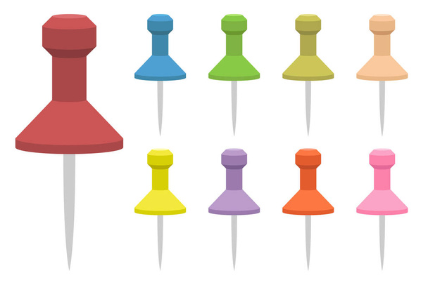 Push pin set in flat style vector illustration - Vector, Image