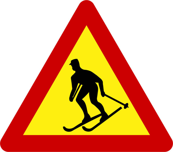 Panneau d'avertissement avec symbole skieur - Photo, image