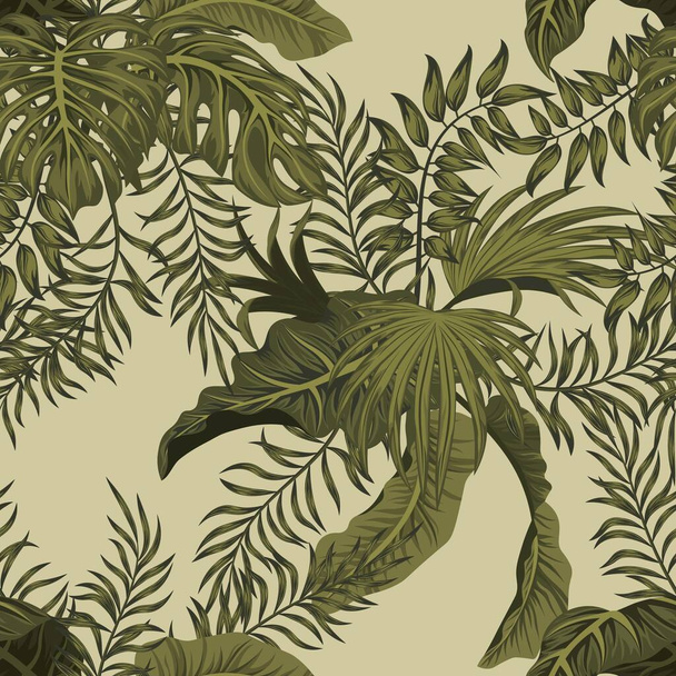 Folhas de palma tropicais, folhas da selva sem costura vetor floral padrão fundo - Vetor, Imagem
