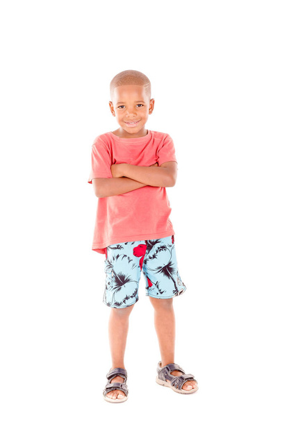 little boy with beach shorts isolated in white background - Fotoğraf, Görsel
