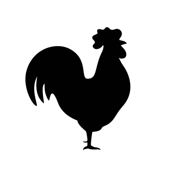 Rooster black silhouette icon. Male cock side view. Poultry cock. Vector graphic illustration on white background - Vector, Image